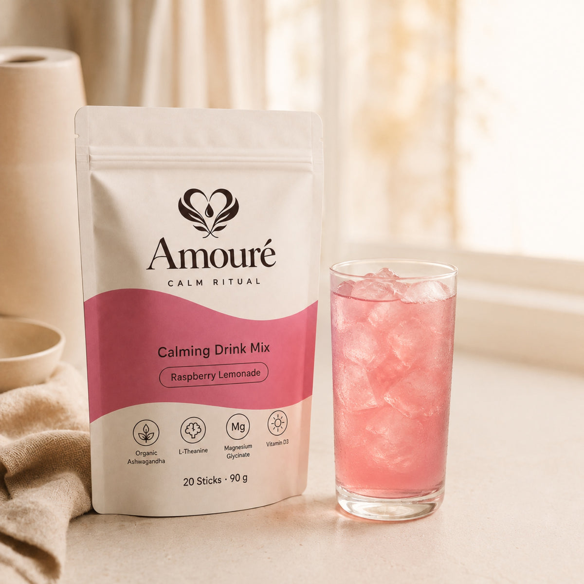 Amouré Calm Ritual – Calming Drink Mix, Raspberry Lemonade